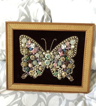 Vintage Jewelry Hand Decorated Framed Art Ooak