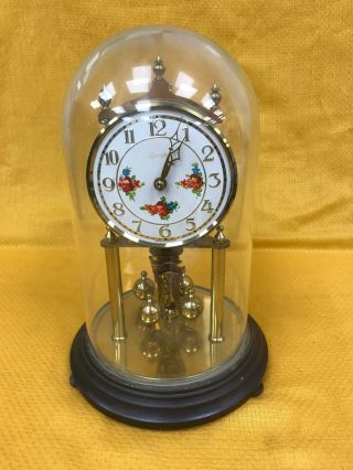 Vintage Glass Dome Kundo Anniversary Clock Kieninger & Obergfell With Key 150