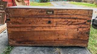 Antique Wood Flat Top Steamer Trunk Vtg Storage Blanket Chest Coffee Table