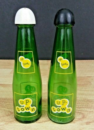 Vintage Up - Town Soda Salt & Pepper Shakers Advertising Promo Green Glass Faygo