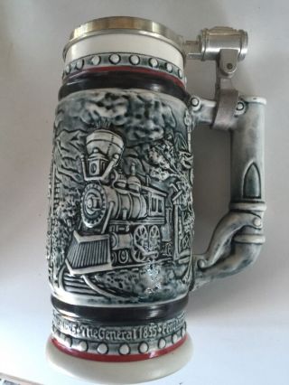 Avon Age Of The Iron Horse Ceramic Stein Locomotive Railroad Train Beer Mug Vg