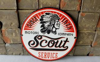 Vintage Indian Scout Porcelain Gas Auto Motors Service Dealership Service Sign