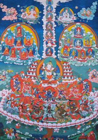 25 " Natural Mineral Color Silkprint Tibet Thangka: Refuge Field Of Vajrasattva =
