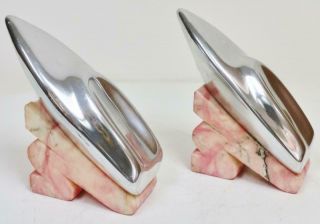 Pair Antique French Art Deco Marble & Chrome Speedboat Clock Garnitures Bookends