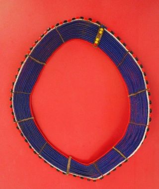 Good Large East African Masai Turkana Kamba Kenya Blue Bead Neck Collar Necklace