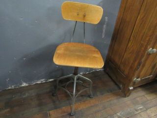 Vintage Antique Adjustable Drafting Stool Chair Steam Punk Industrial Wood Steel