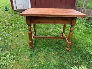 C.  1850 Antique European Pine Kitchen Island Table With Expanding Top