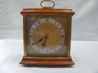 Vintage Wood Brass Weiss Carriage Clock Roman Numbers Embossed Dial Kienzle Quar