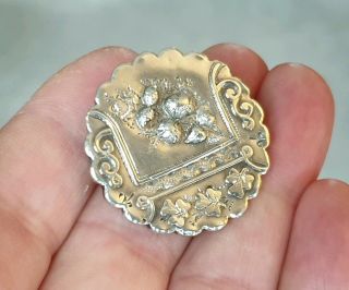 Victorian Vintage 1886c Hallmarked Jewellery Sterling Silver Mourning Brooch Pin