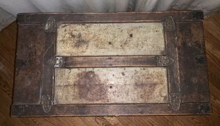 Vintage Flat Top Steamer Trunk With Wood & Metal Accents With Tray 3