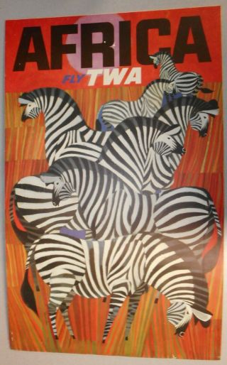 Litho David Klein Fly Twa Africa Travel Poster 40 " X 25 " Retro