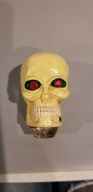 Vintage Skull Shifter Knob Bright Red Jewel Eyes With Green Eye Sockets