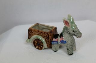Vintage Ceramic Occupied Japan Donkey With Cart Planter