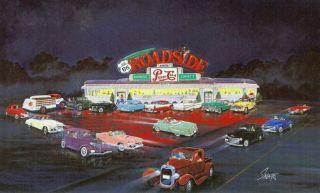Route 66 Roadside Diner Card 8x5 " Print 1950s Era Pepsi Cola Truck,  Cars,  Ad.  Sign,