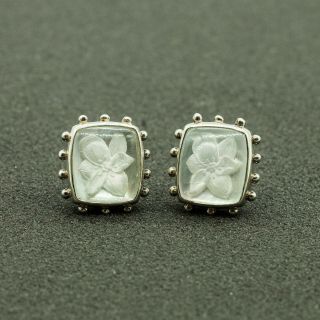 Vintage Stephen Dweck Sterling Rock Crystal Reversed Intaglio Earrings (17257c)