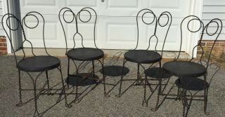 4 Vintage Ice Cream Parlor Chairs Twisted Iron Metal Back