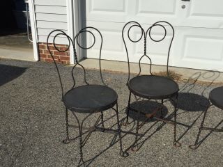 4 Vintage Ice Cream Parlor Chairs Twisted IRON METAL Back 2