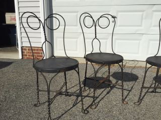 4 Vintage Ice Cream Parlor Chairs Twisted IRON METAL Back 3