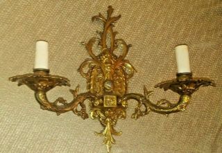 Vintage Spanish Brass 2 Light French Style Wall Sconce Light