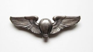 Ww2 Usaaf Us Army Air Corps Balloon Sterling 3 " Pilot Wings Pin Back
