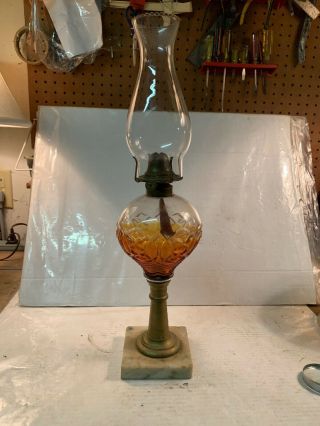 Antique H B & H Star Burner Kerosene Table Lamp Marble Base