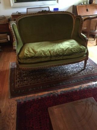 Antique French Provincial Louis Xv Rococo Style Ornately Carved Settee Sofa