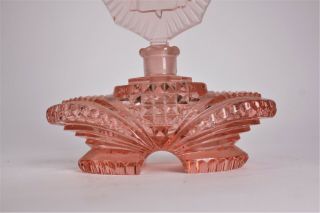 VINTAGE PINK CUT GLASS CRYSTAL PERFUME BOTTLE WITH HOLOGRAPHIC MAIDEN STOPPER 3