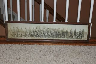 Vintage Wwi Army Military Framed Panoramic Group Photo Doughboy Soldiers
