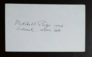 Col.  Mitchell Paige,  Usmc Wwii Medal Of Honor,  Guadalcanal Cmh Moh Signed 3x5