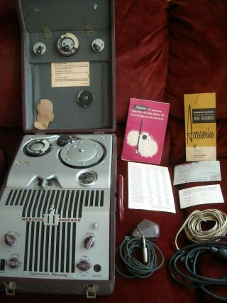 Vintage Webster Chicago Electronic Memory Wire Recorder Mic Instructions Case