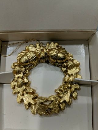Margaret Furlong Oak And Acorn Wreath Ornament Gold Metal Leaf Over Porcelain