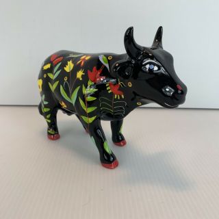 Mexican Folk Art Talavera Pottery Animal Cow Bull Figure 8 " Long Western Decor