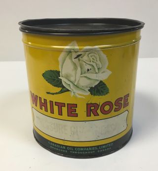 Vintage White Rose Large 5 Lbs Oil Can Grease Can Advertising