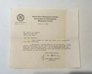 J.  Edgar Hoover Signed 1954 Typed Fbi Letter Autographed