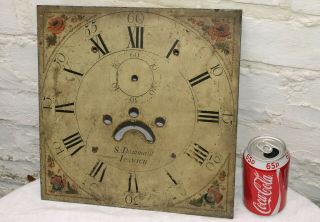 Antique Hand Painted ?? Metal Longcase Clock Dial Face - S:dammant Ipswich C1791