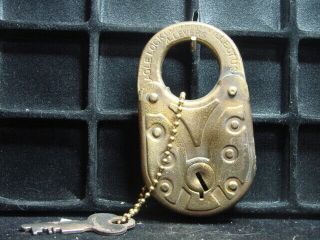 Vintage Antique Padlock & Key,  " Eagle Lock Co " Old Brass 4 Lever Lock