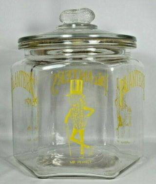 Vintage Hexagon Planters Peanuts Glass Jar Store Display With Lid 1936 Mr Peanut