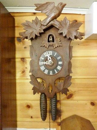 Antique Carved Cuckoo Clock 1900s Order 30hr Soft Cuckoo Sound Swiss Old