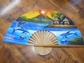 Vintage Hand Painted On Canvas Wall Fan
