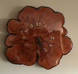 Vintage Mid Century Finished Tree Wood Wall Clock Slab 14 " X12 " X1 - 1/2 "