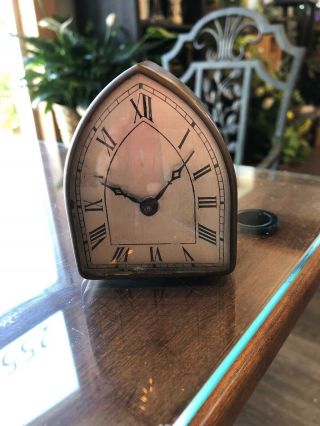 Antique H&h Brass Wind Up Clock Art Deco 3.  5” Made In Usa