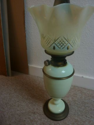 Victorian Vaseline Glass Oil Lamp Drop In Font And Shade Hinks No 2 Burner