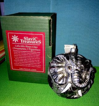 Vintage Slavic Treasure Ani - Balls Gray Elephant Christmas Glass Ornament Mib
