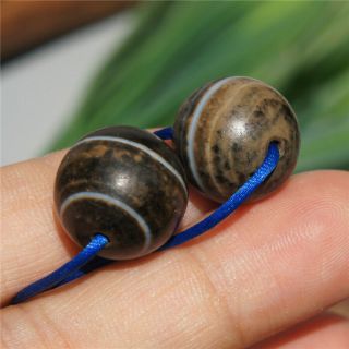 Natural Gray - skinned Old Agate Round Bead DZI 1 Line Pharmacist Bead A Pair 15mm 3