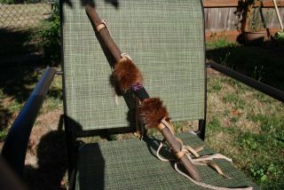 An Old Native American Dance Stick - Fur Leather,  Beads
