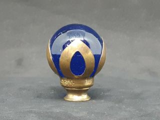 Vintage Table Lamp Finial Cobalt Blue Glass Marble Ball With Brass Petal 2059314