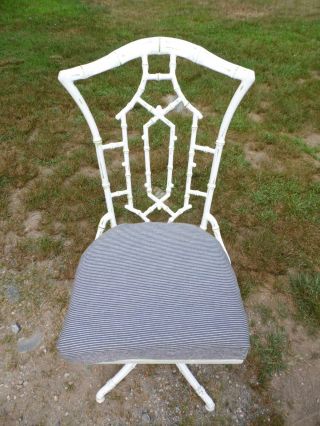 Vintage Cast Aluminum Faux Bamboo Chinese Chippendale style Patio Swivel Chair 3