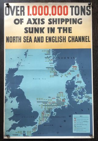 Vintage Wwii Poster 1,  000,  000 Tons Axis British World War Ii