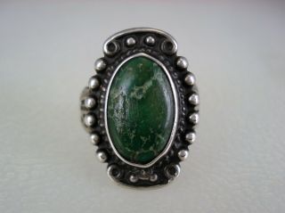 Old Fred Harvey Era Sterling Silver & Deep Green Turquoise Ring Sz 7.  5