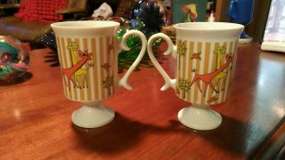 Two Giraffe Odagiri Style Footed Coffee Mug Cup Vintage Japan 5 " Tall 8 Oz.